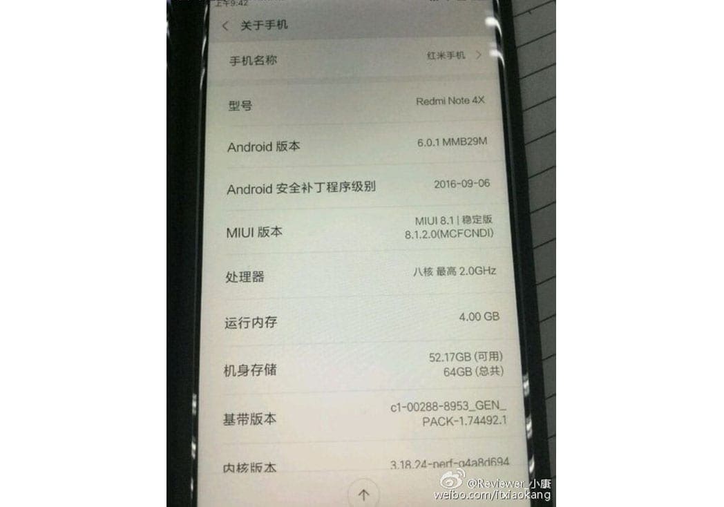 Xiaomi Redmi Note 4X leak