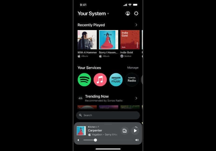 Sonos App Home Screen - Dark